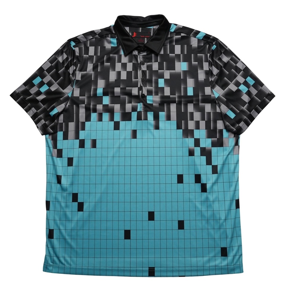 Jamie Sadock Polo Mens XXL Blue Black Geometric Digital Print Snap Golf Shirt